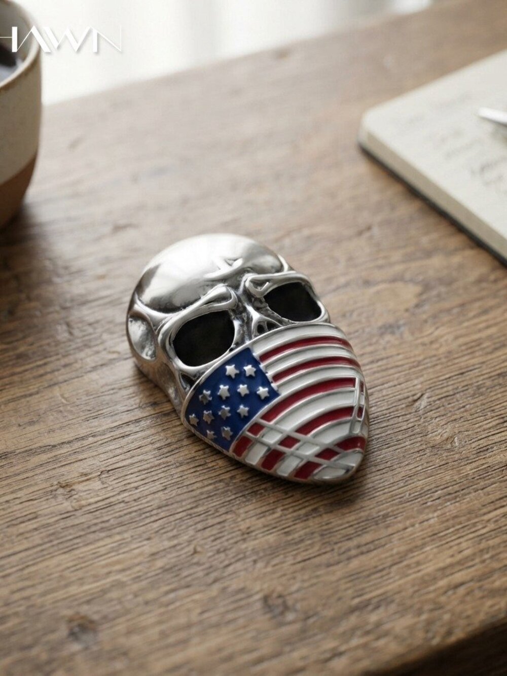Mens American Flag Enamel Skull Ring